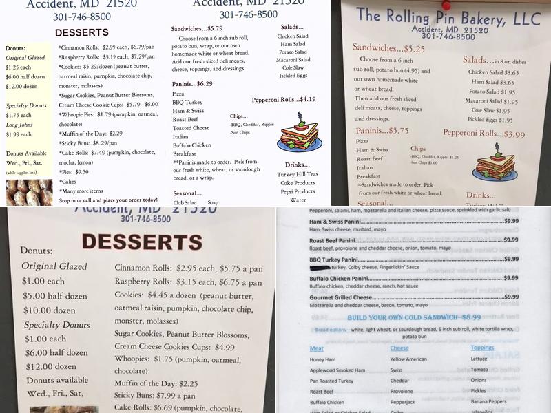 The Rolling Pin Bakery, LLC Menu