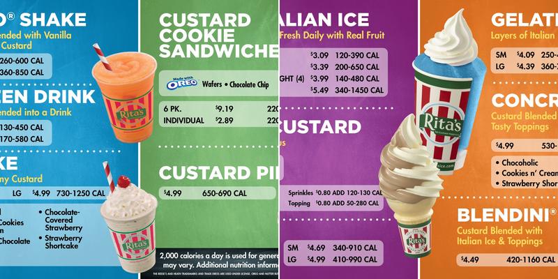 Rita's Italian Ice & Frozen Custard Menu
