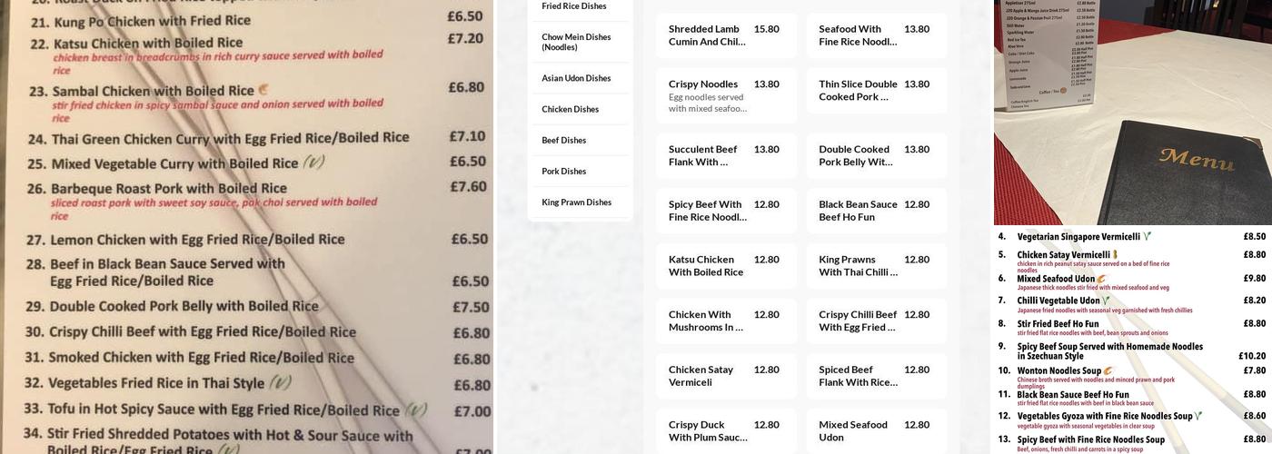 Asian noodle bar Chinese restaurant Menu