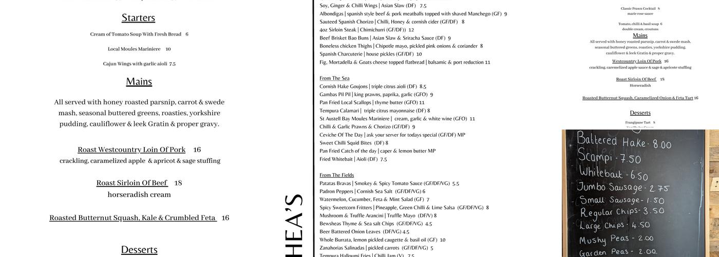 Bewshea's By The Beach Menu