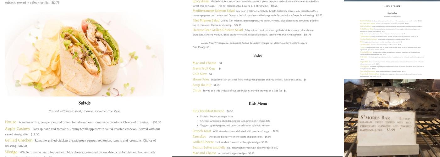 Bartram House Bakery Menu