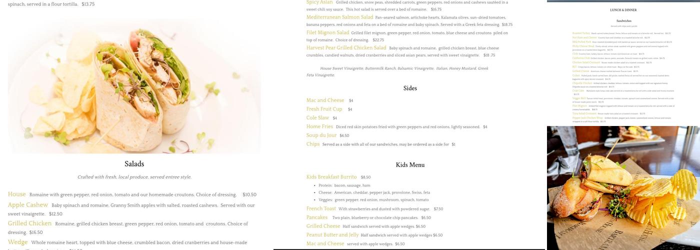 Bartram House Bakery Menu