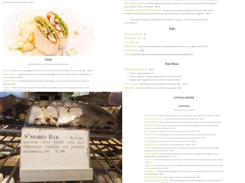 Bartram House Bakery Menu