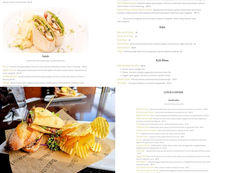 Bartram House Bakery Menu