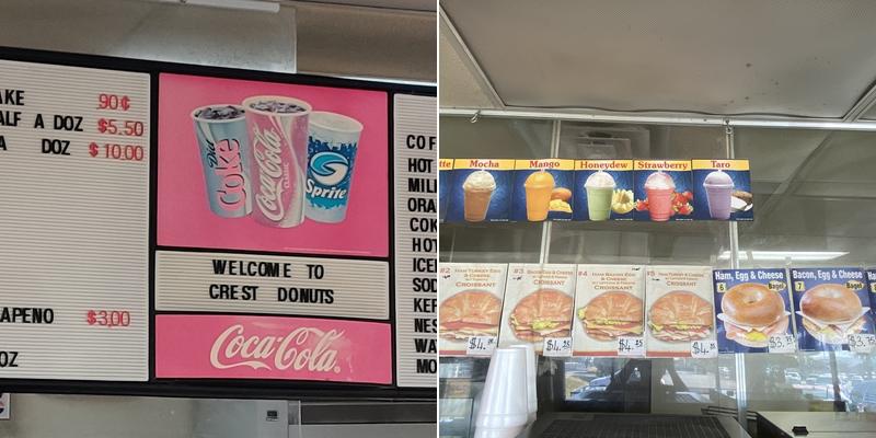 Crest Donuts Menu