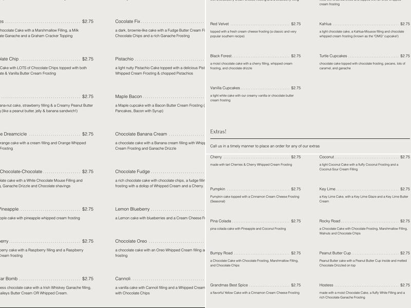 Cupcake Heaven Menu