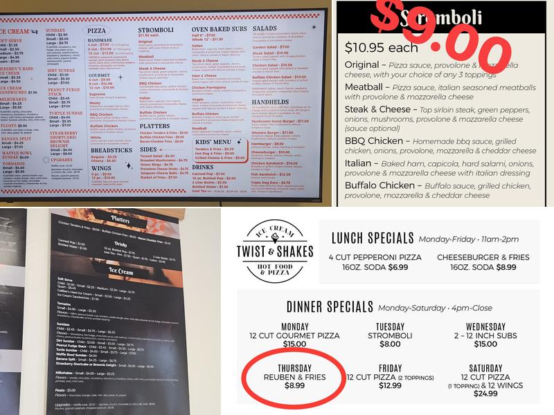 Twist & Shakes Ice Creamery Menu