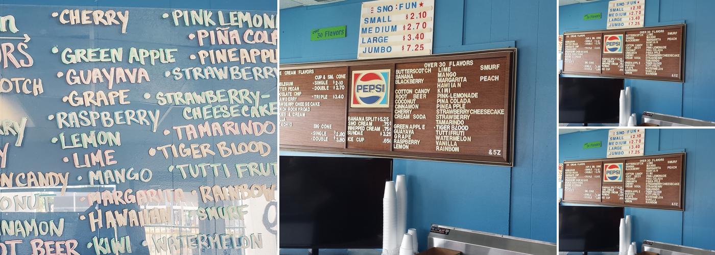 Sno Fun Menu