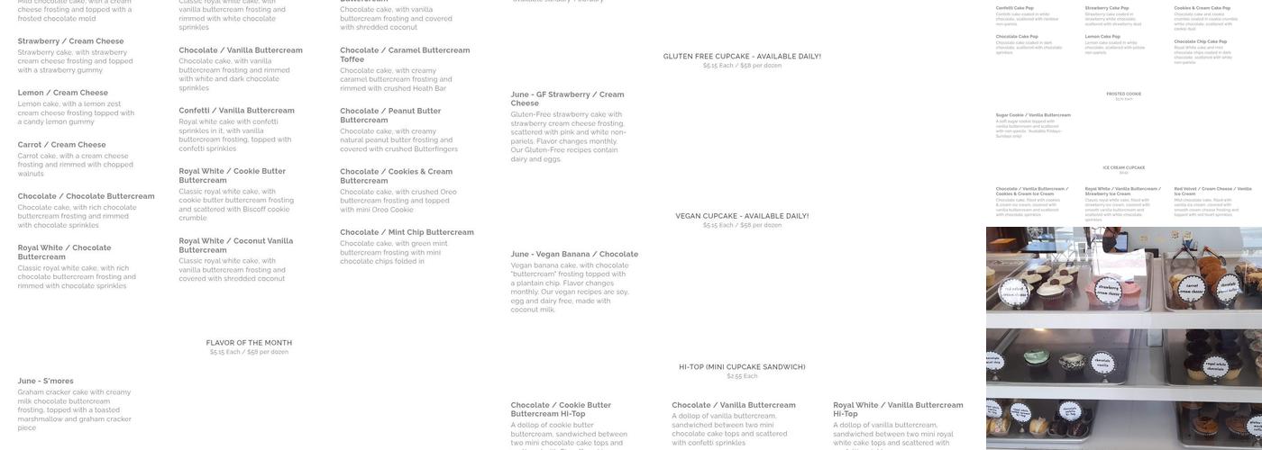 Frosted Cupcakery Menu