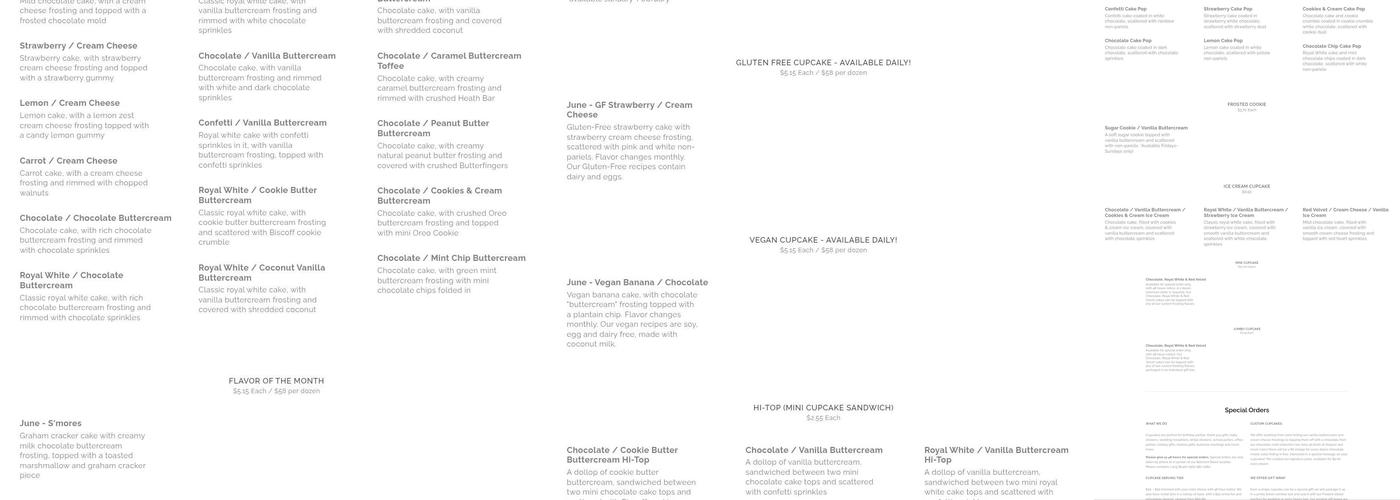 Frosted Cupcakery Menu