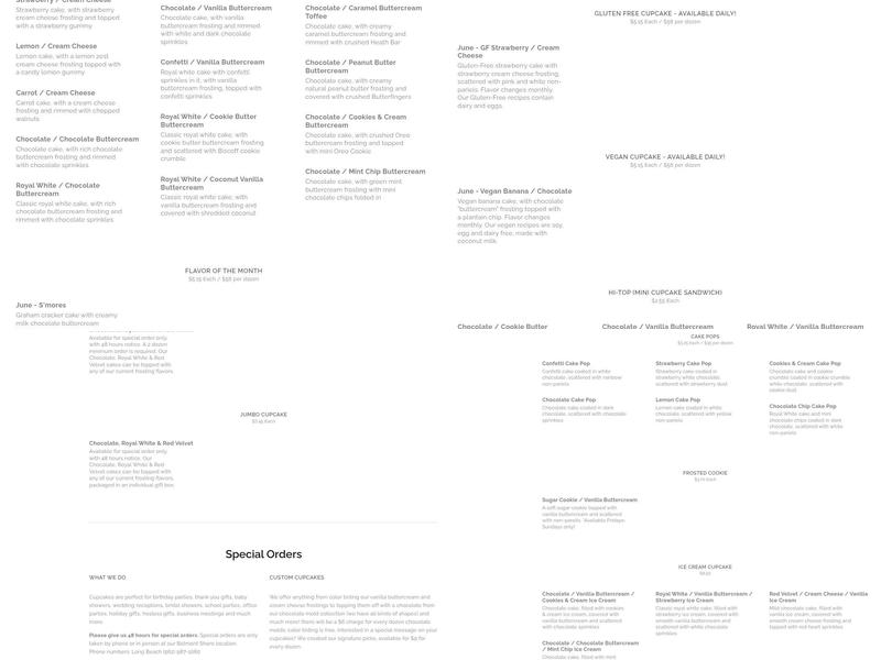 Frosted Cupcakery Menu