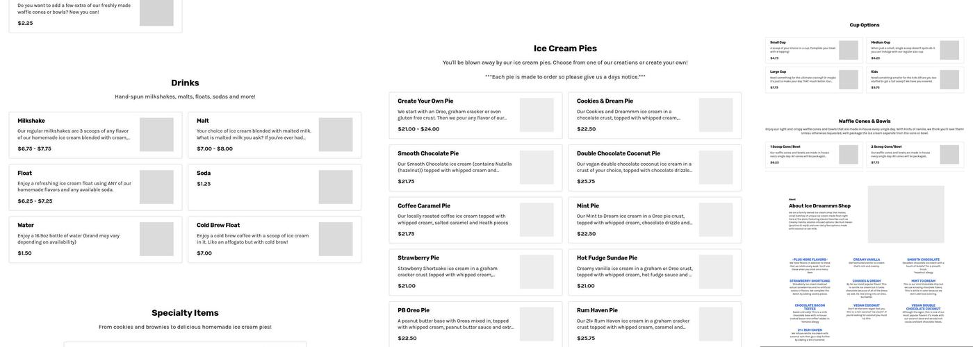 Ice Dreammm Shop Menu