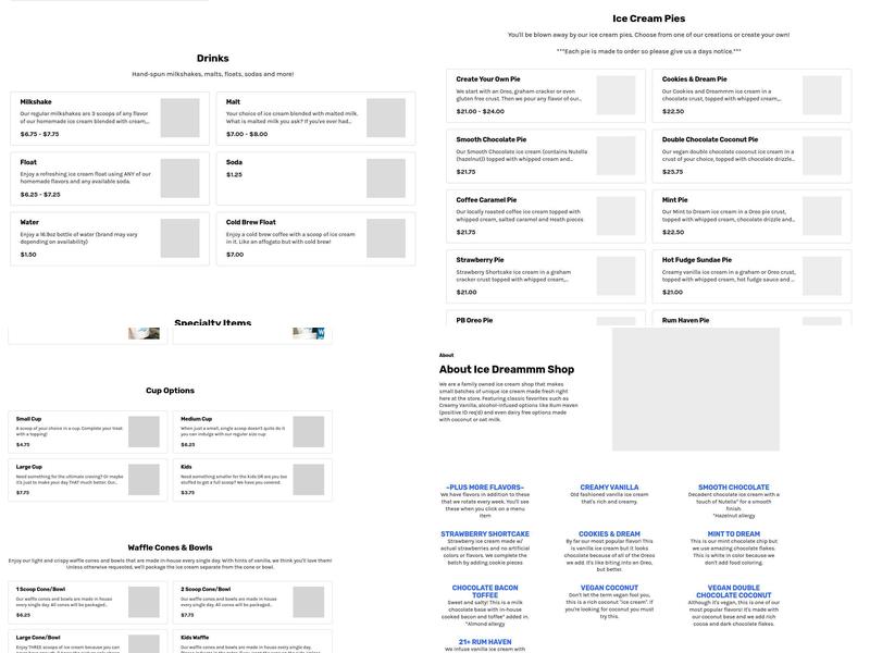Ice Dreammm Shop Menu