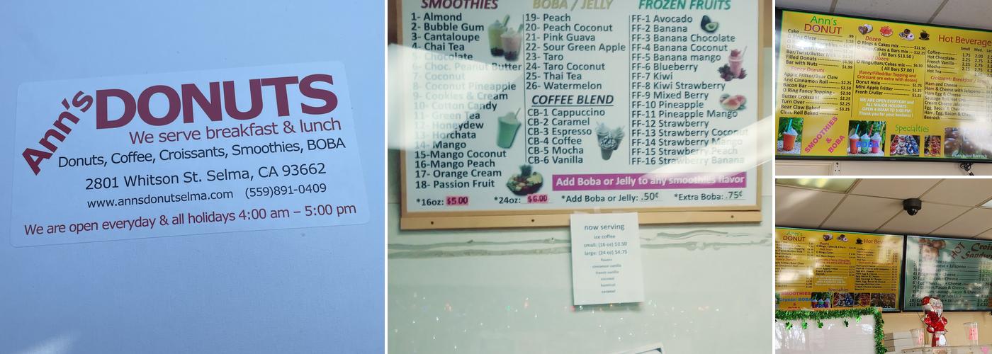 Ann's Donuts Menu