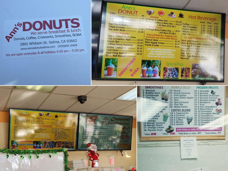 Ann's Donuts Menu