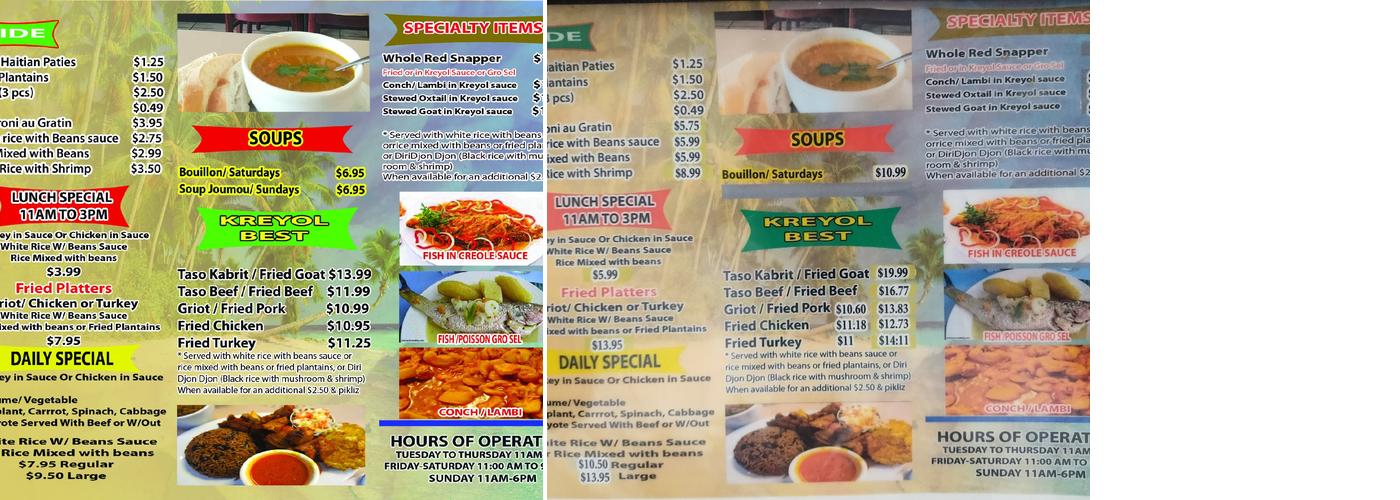 Kreyol Kafe & Bakery Menu