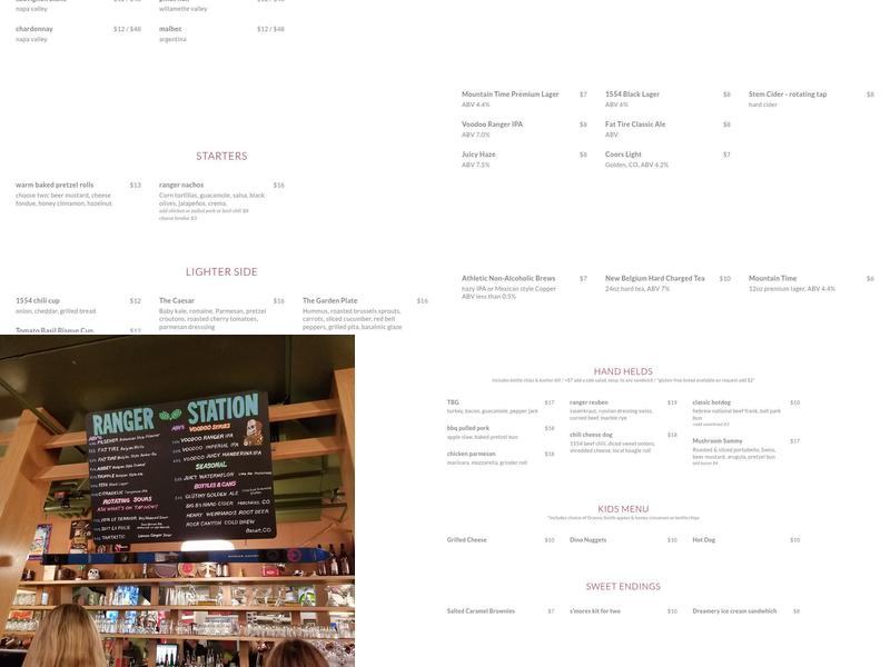 New Belgium Ranger Station Menu