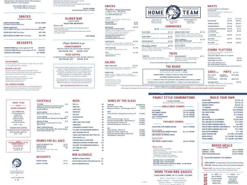 Home Team BBQ Menu