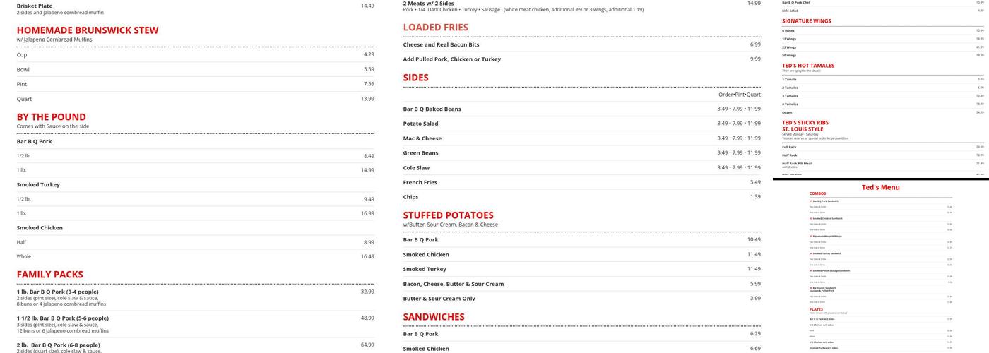 Ted's Bar-B-Q Menu