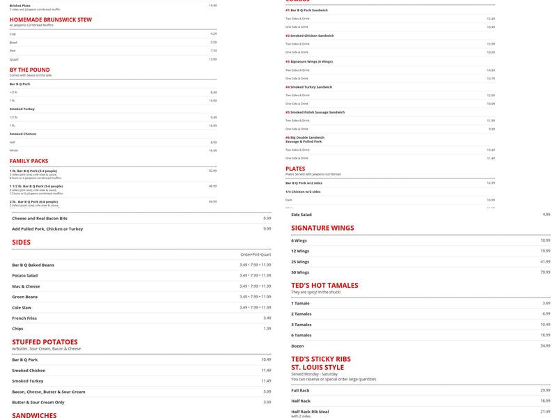 Ted's Bar-B-Q Menu
