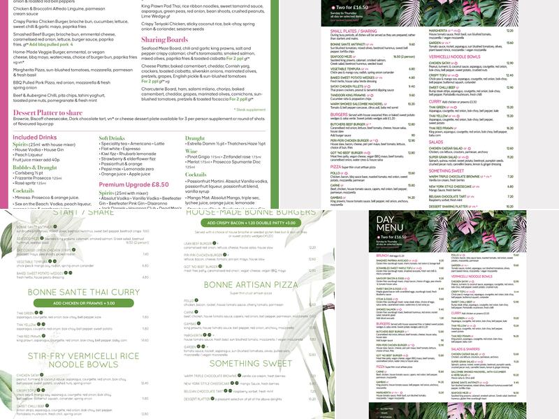 Bonne Santé restaurant & cocktail bar Menu