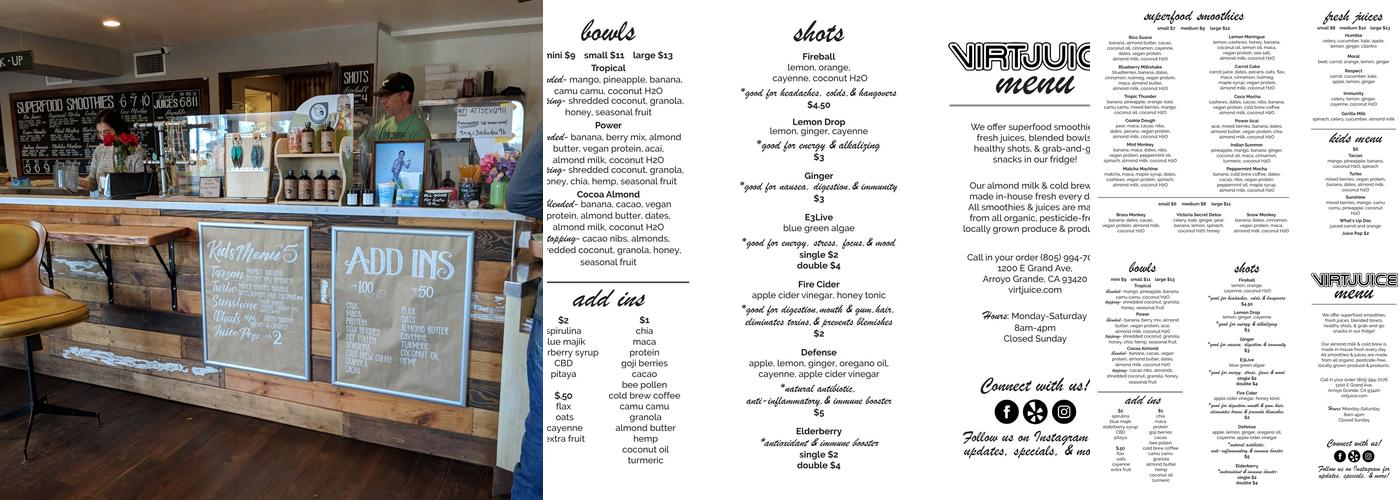 Virtjuice Menu