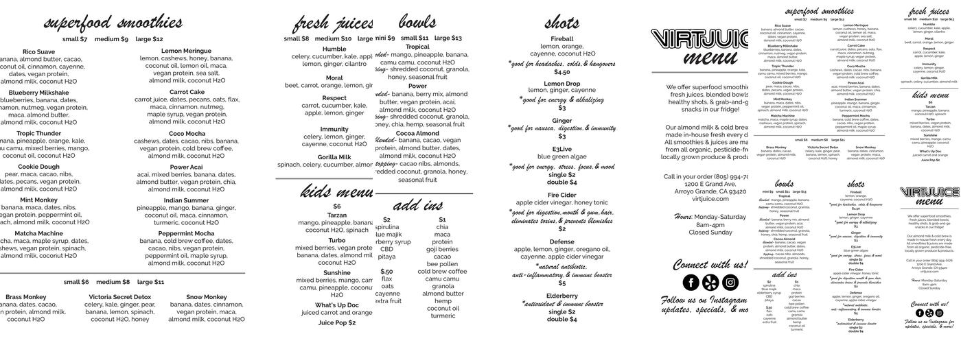 Virtjuice Menu