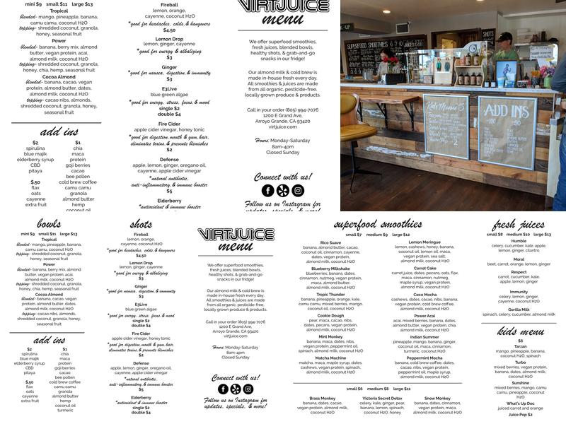 Virtjuice Menu