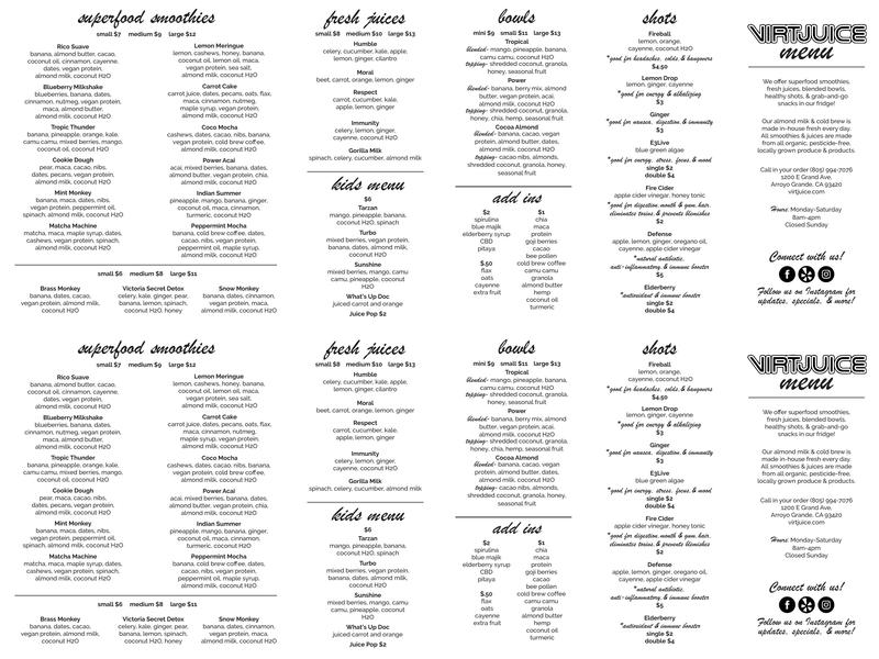 Virtjuice Menu