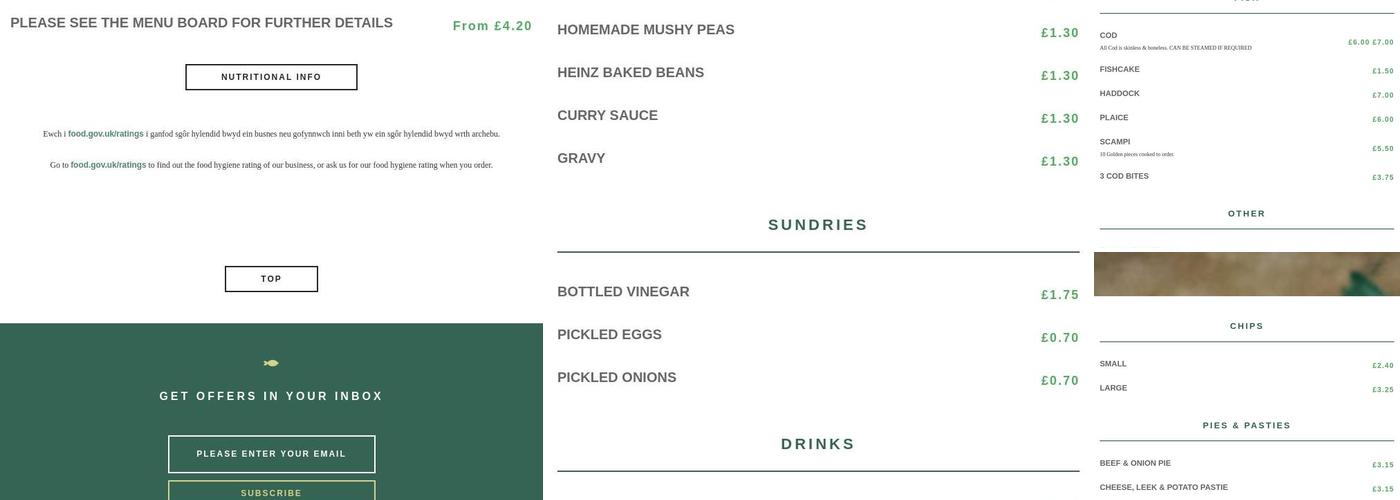 Fish And Chip Shop Menu