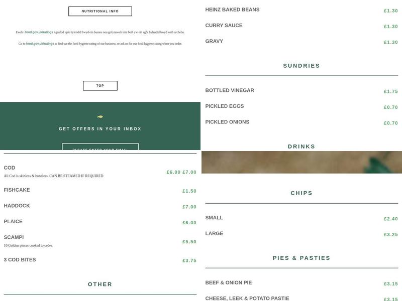 Fish And Chip Shop Menu