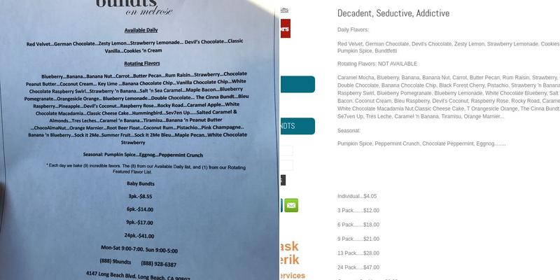 Bundts On Melrose Menu