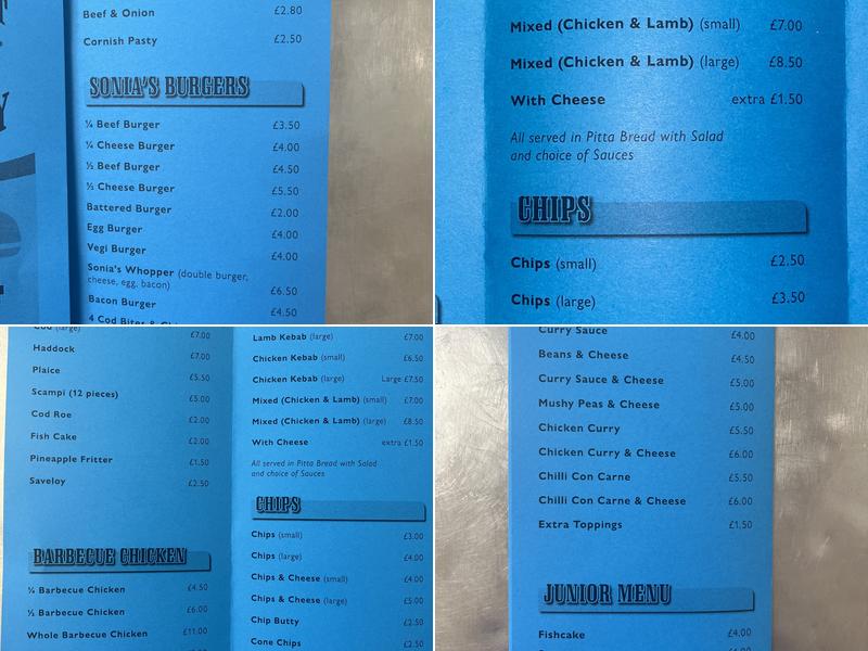 Sonias Menu