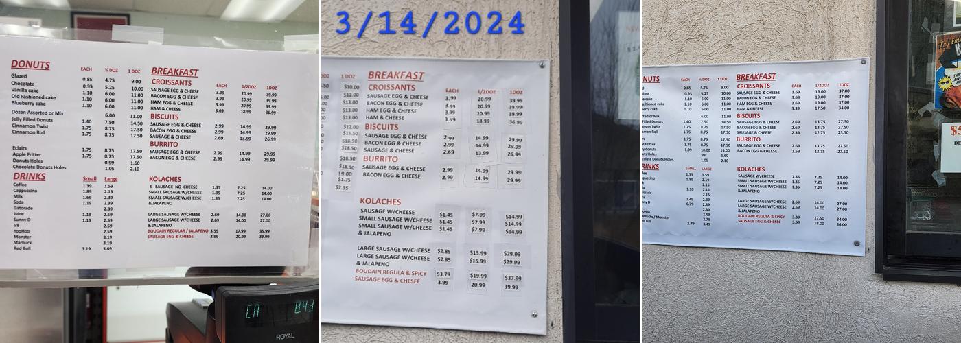 Snowflake donuts Menu