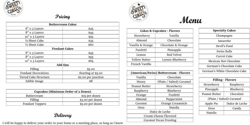 Miss Sweetie Cake Shop Menu