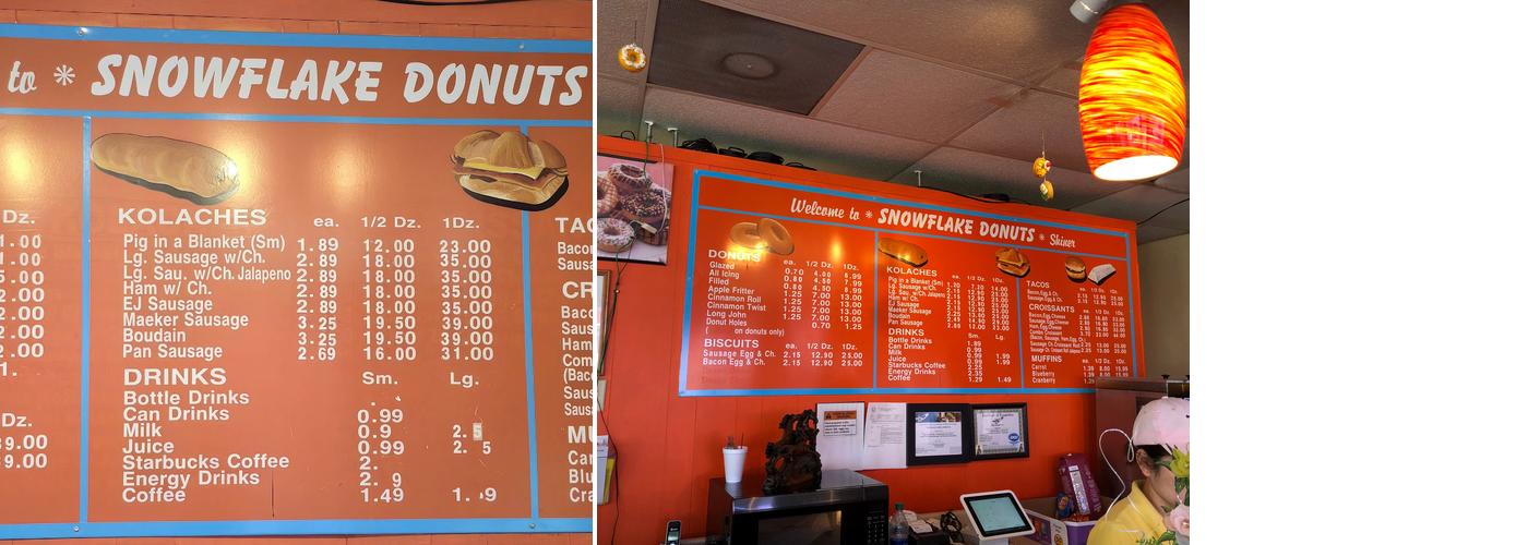 Snow Flake Donuts Menu