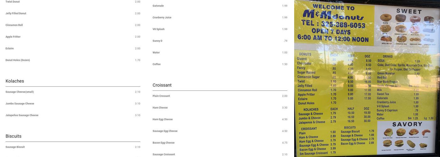 M&M Donuts Menu