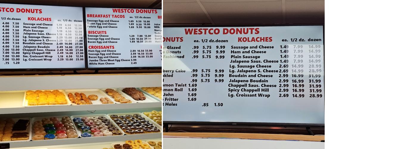 Westco Donuts Menu