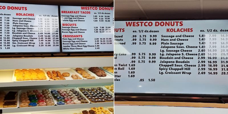 Westco Donuts Menu