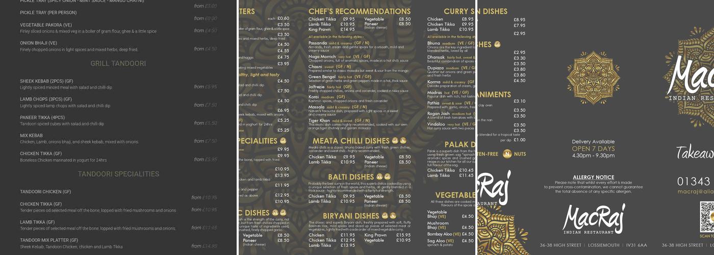 Macraj Indian Restaurant & Takeaway Menu