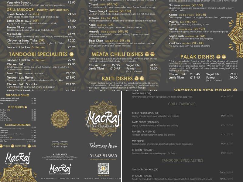 Macraj Indian Restaurant & Takeaway Menu