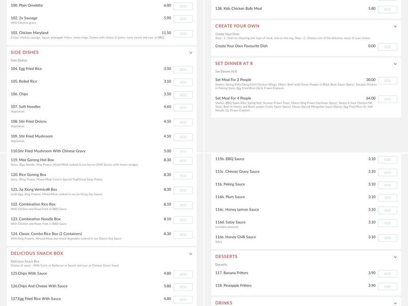 Come Home Love, Dinner @8 Chinese Takeaway Menu