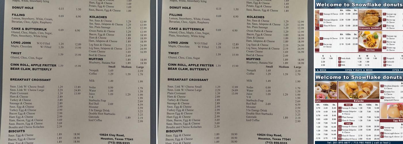 Snowflakes Donuts Menu