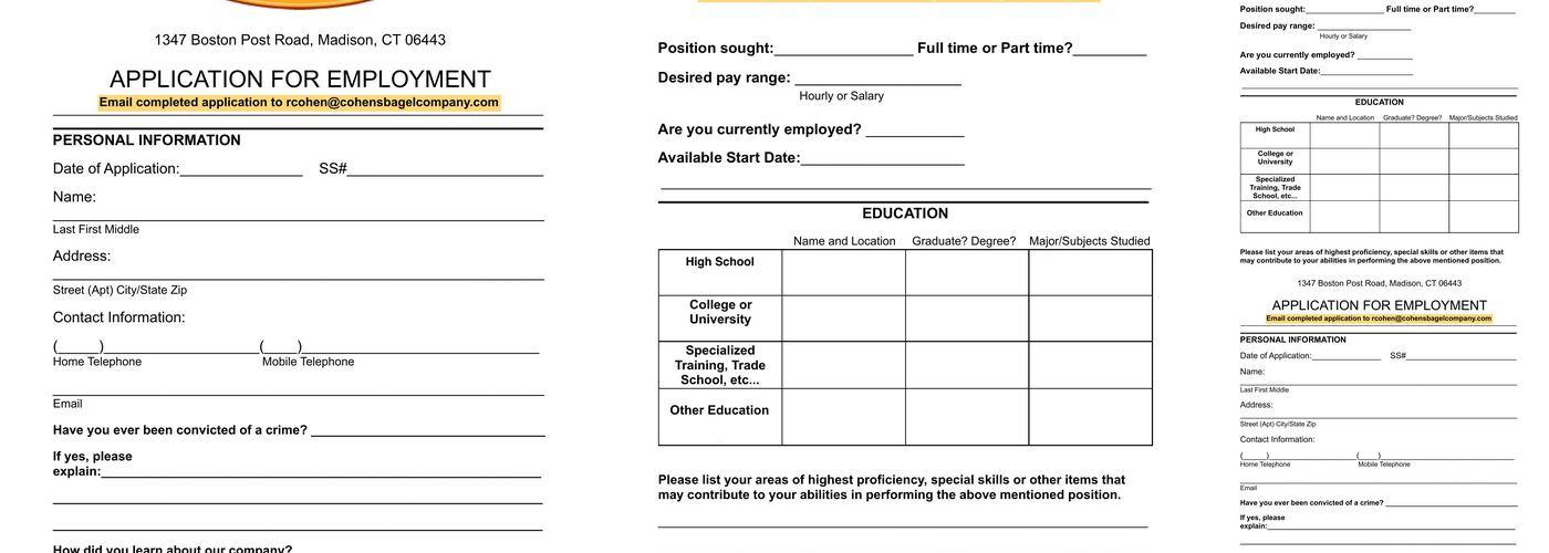 Cohen's Bagel Company Menu