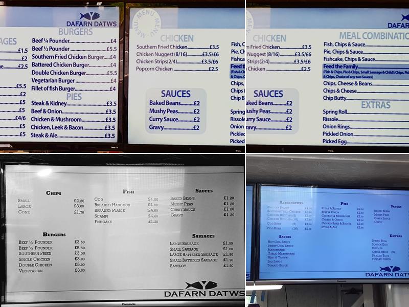 Y Dafarn Datws Fish & Chips Menu