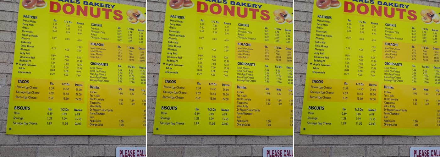 Ares Bakery & Dixie Cream Menu