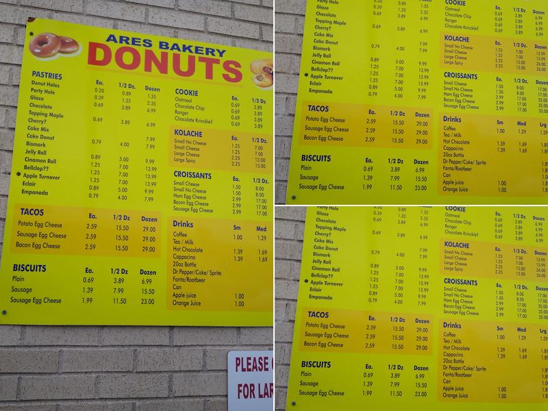 Ares Bakery & Dixie Cream Menu