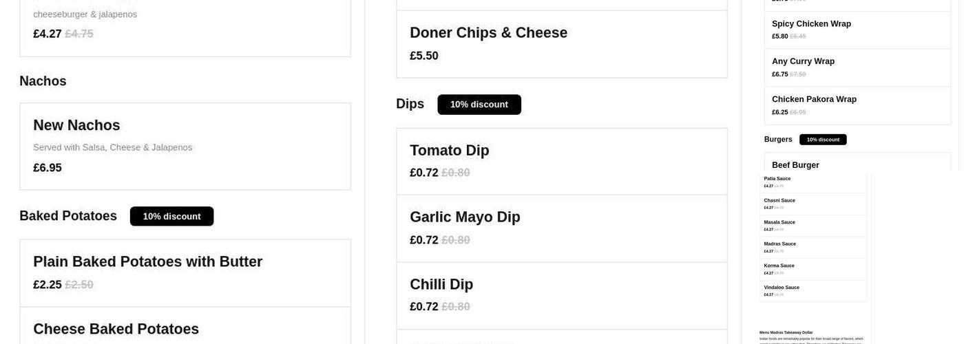 Madras Takeaway Menu