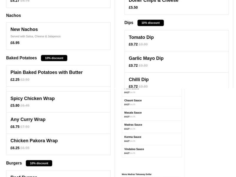 Madras Takeaway Menu