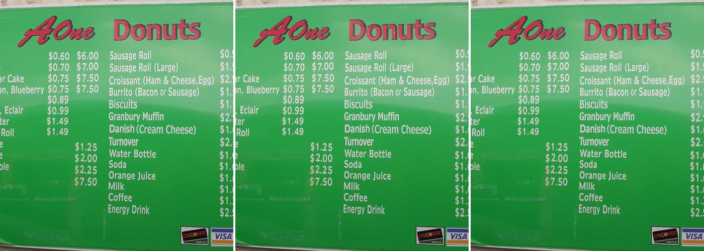 A-1 Donuts Menu